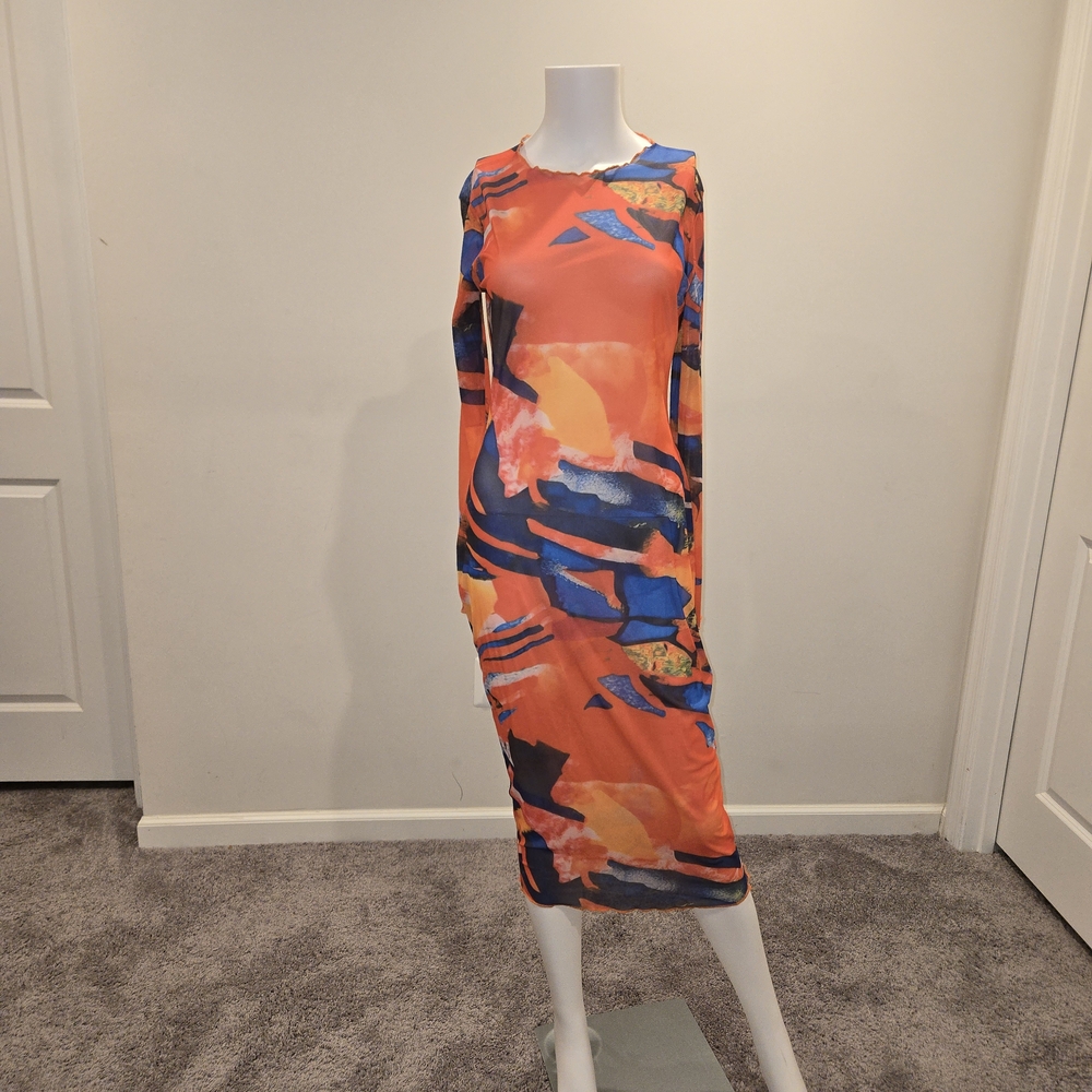 Abstract Print Orange and Blue Dress